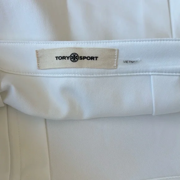 Tory Burch Snow White & Navy Tech Twill Pleated Tennis Skirt Woven Trim, Small - Picture 6 of 8